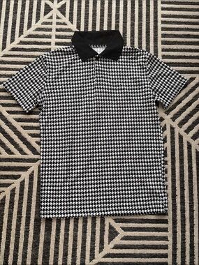 Men's Black and White Houndstooth Polo Shirt